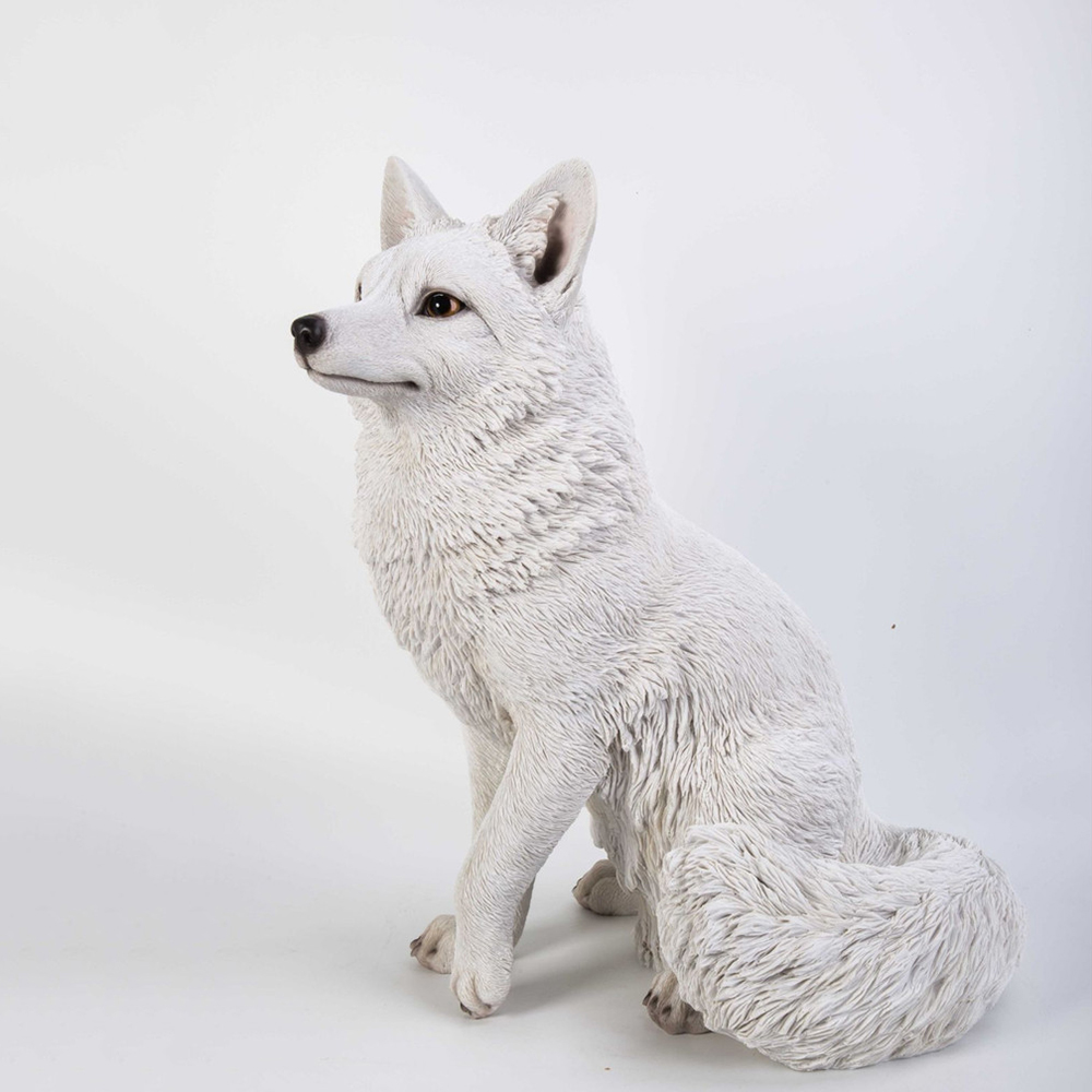 Statue en fibre de verre de renard arctique, vue de côté