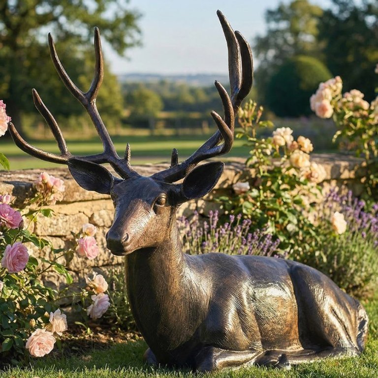 Garden Stag Sculpture bronze resting pose