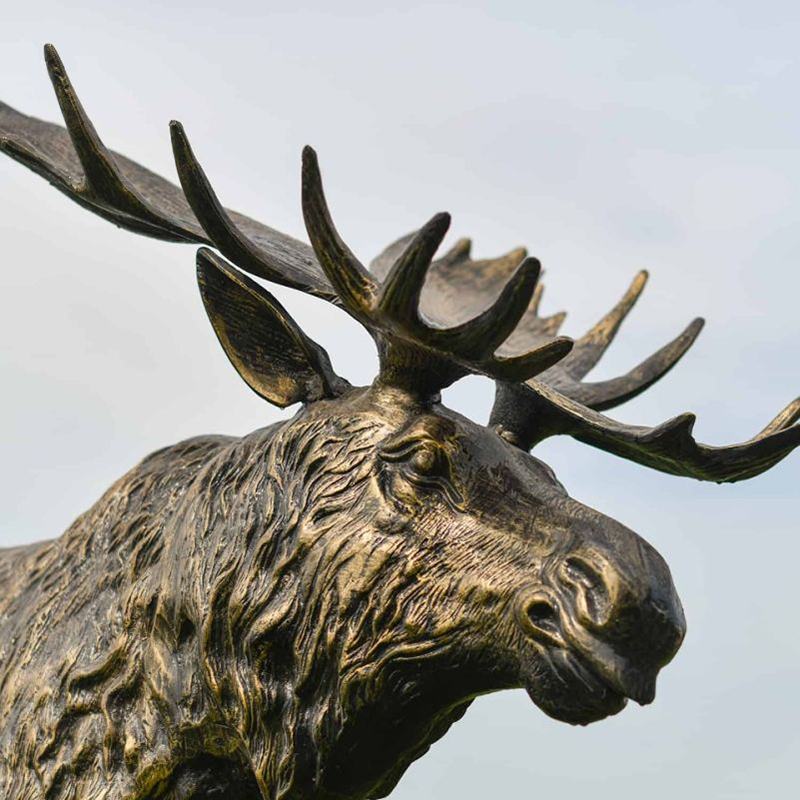 Statue de moose à taille réelle en bronze, détail rapproché