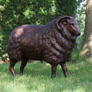 Statue de bélier pour jardin, en bronze, représentant un bélier debout