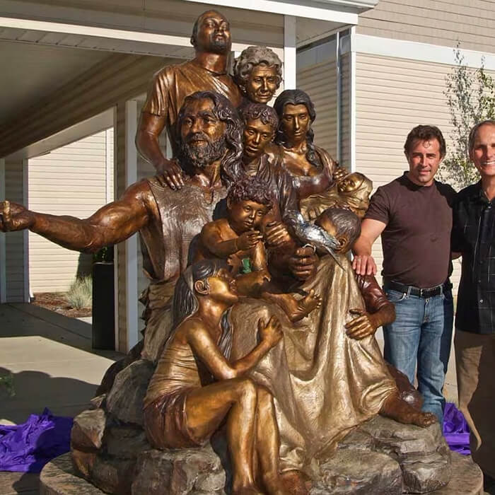 Bronze Christ Statue for Sale depicting Jesus surrounded by family and children