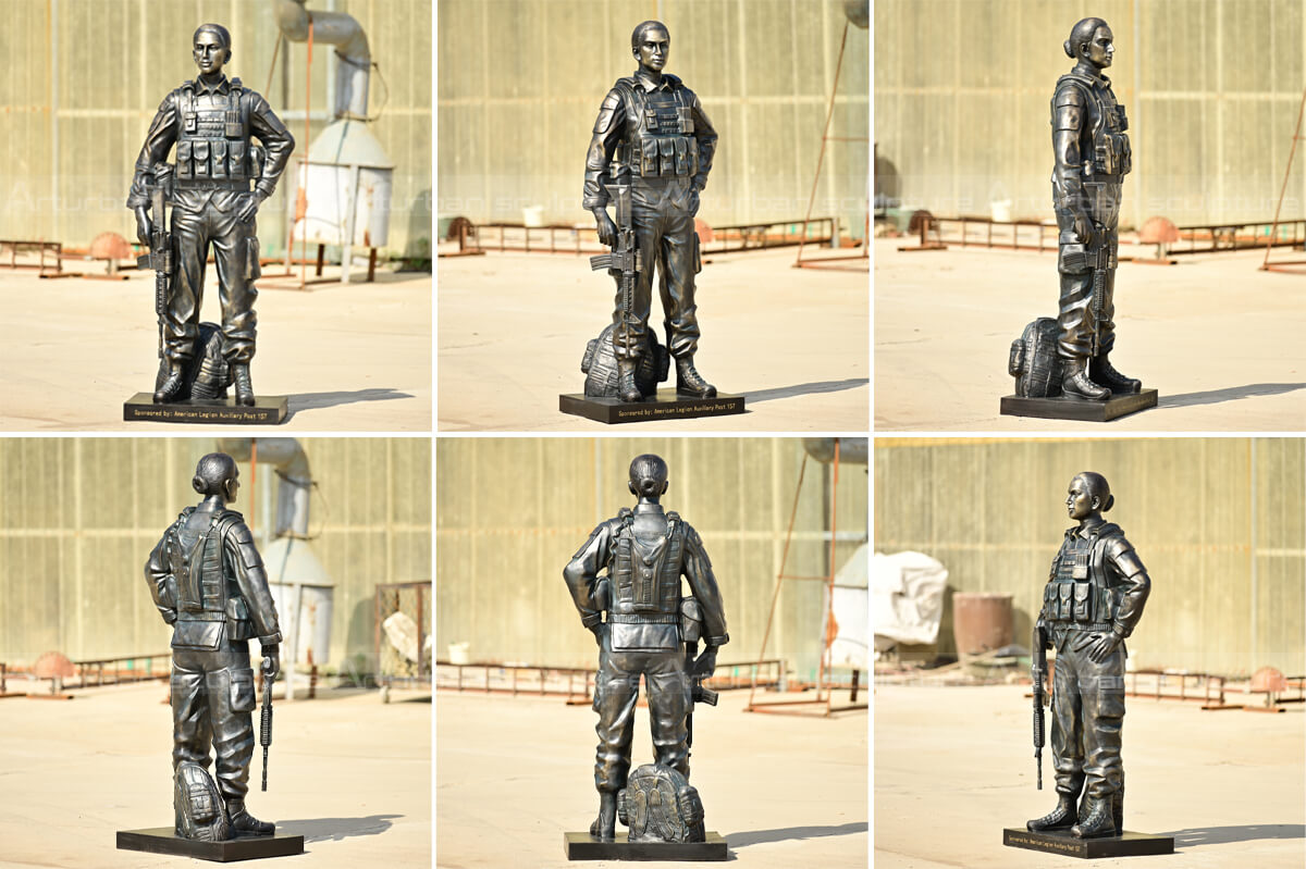 Fertige militärische Bronzestatue einer Soldatin