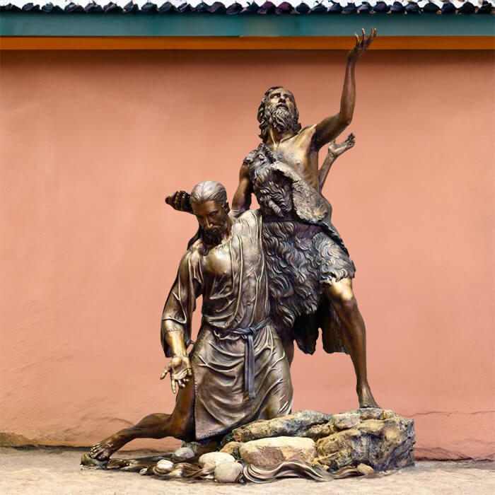 Full bronze Baptism Statue of Jesus and John the Baptist in lifelike