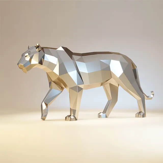 Large stainless steel Metal Geometric Tiger Sculpture