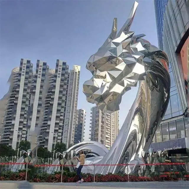 Geometric Stainless Steel Dragon Sculpture
