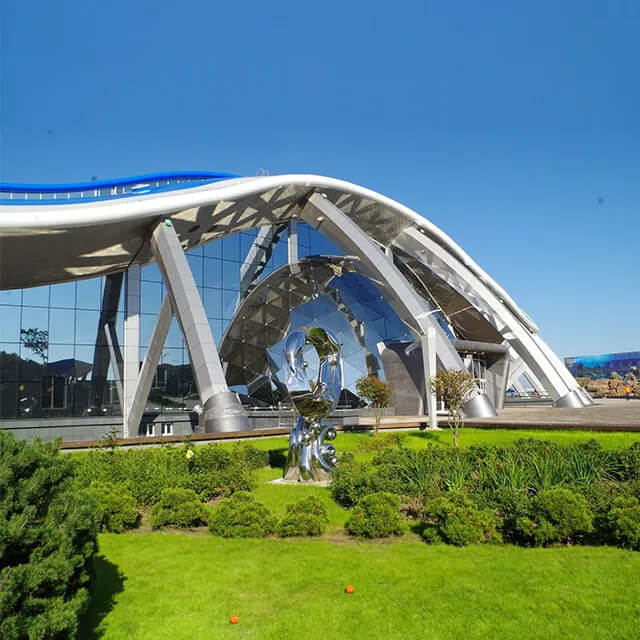 Large stainless steel Dolphin Outdoor Statue with dynamic dolphin ring