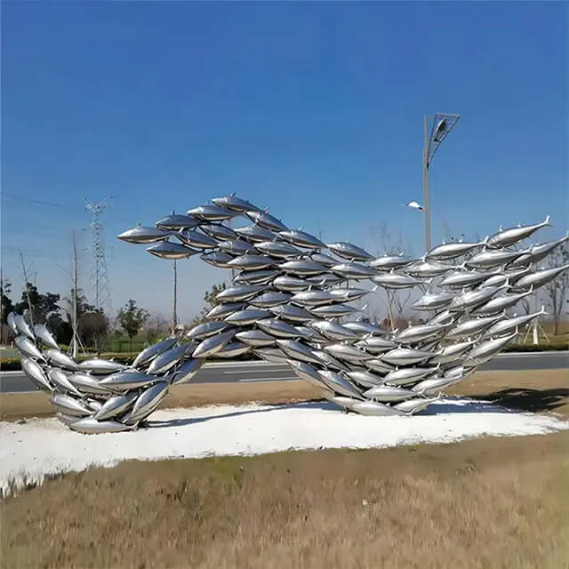 Large stainless steel Shoal of Fish Sculpture