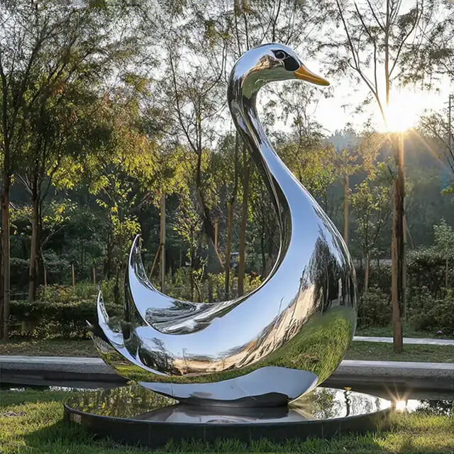 Contemporary Stainless Steel Swan Sculpture