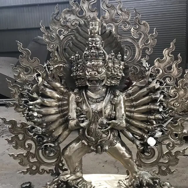 Stainless steel Vajrabhairava Statue depicting wrathful Buddhist deity
