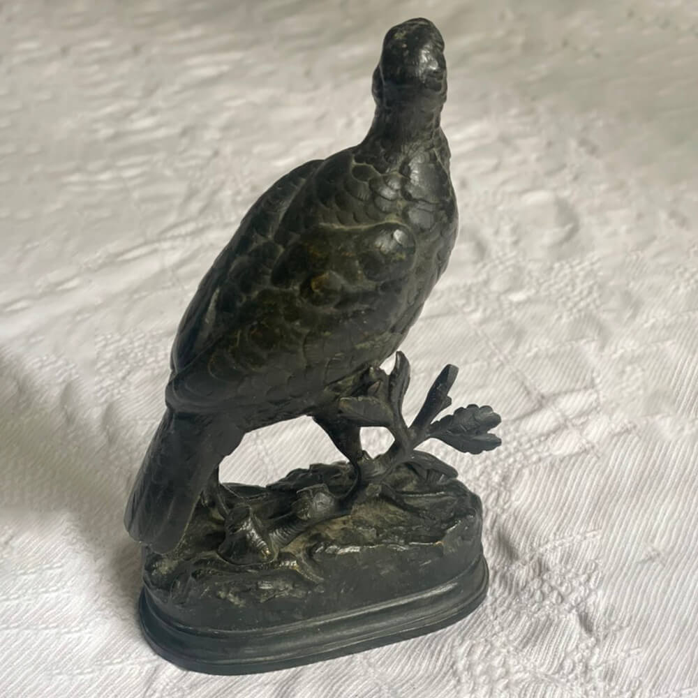 19th century bronze Partridge Statue, bird standing alert