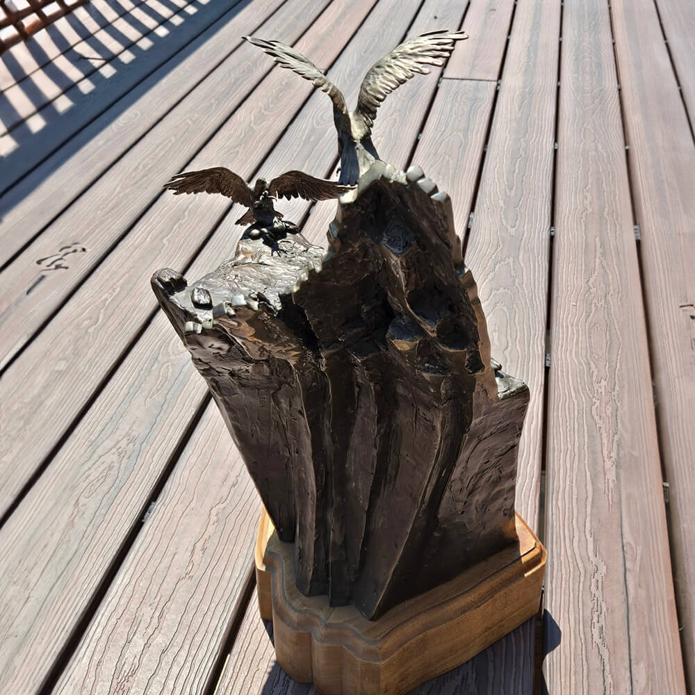 Bronze Eagle Bird Sculpture depicting dueling eagles