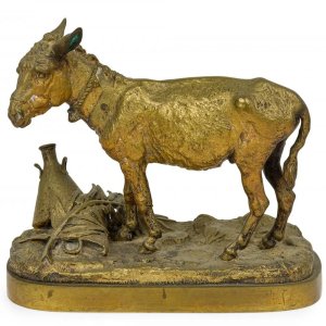 Bronzestatue eines Esels von E.A. Lanceray, die realistische Details und eine feine Textur zeigt