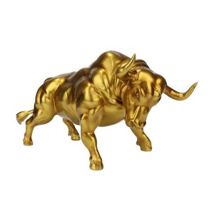 Scultura di Toro Dorato in Bronzo con corpo muscoloso potente