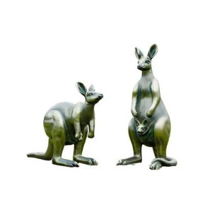 Ornamento de Jardim de Canguru em Tamanho Real, peça artística em bronze representando um canguru em pé com seu filhote na bolsa