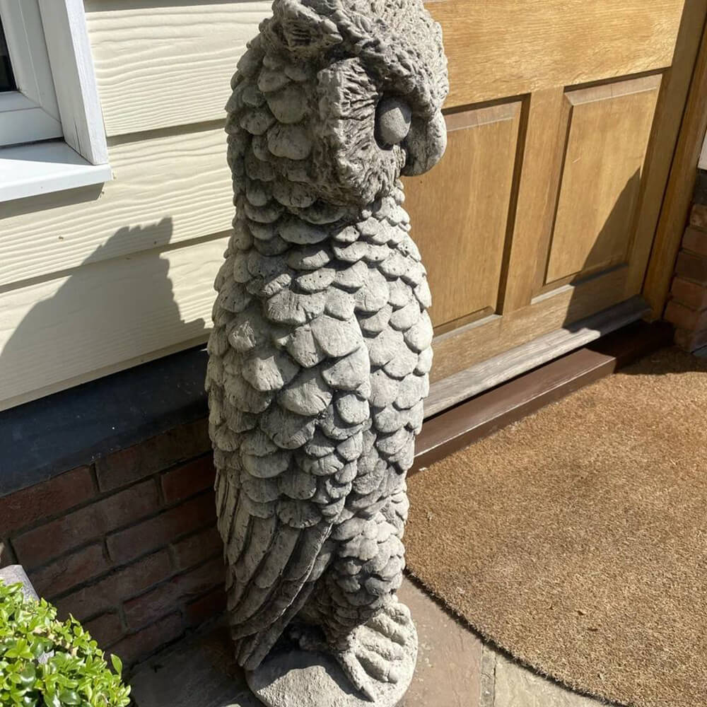 Outdoor Carved Owl Sculpture in cast stone