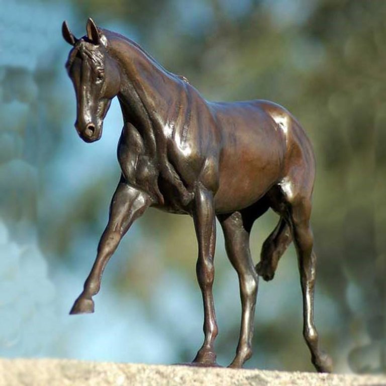 Outdoor bronze Thoroughbred Sculpture of a horse in walking stance