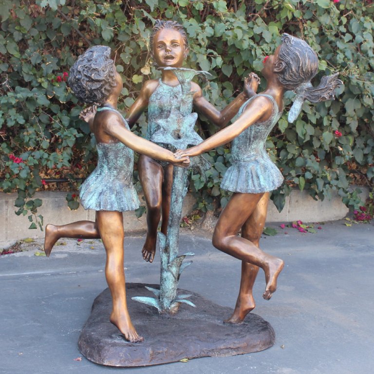 Bronze Circle of Friends Garden Sculpture with flower
