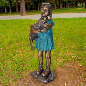 Bronze Girl Holding Dog Statue back view
