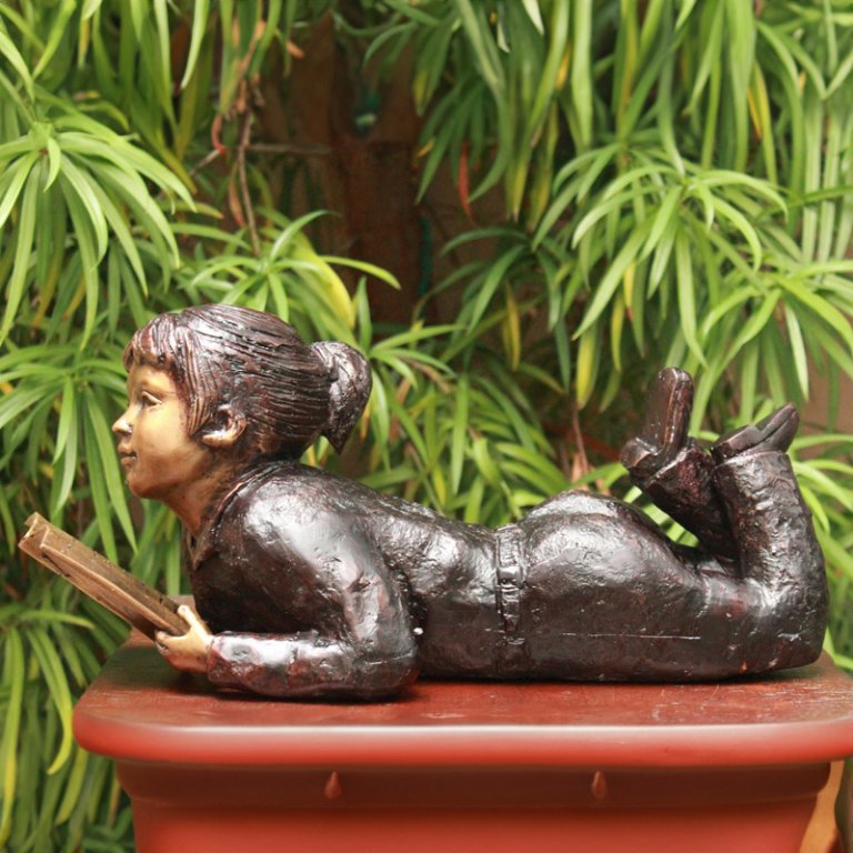 Bronze Girl Reading Book Garden Statue