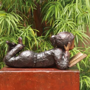 Bronze Girl Reading Book Garden Statue lying