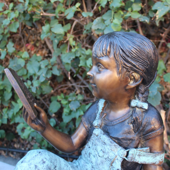 Bronze Reading little Girl garden Statue