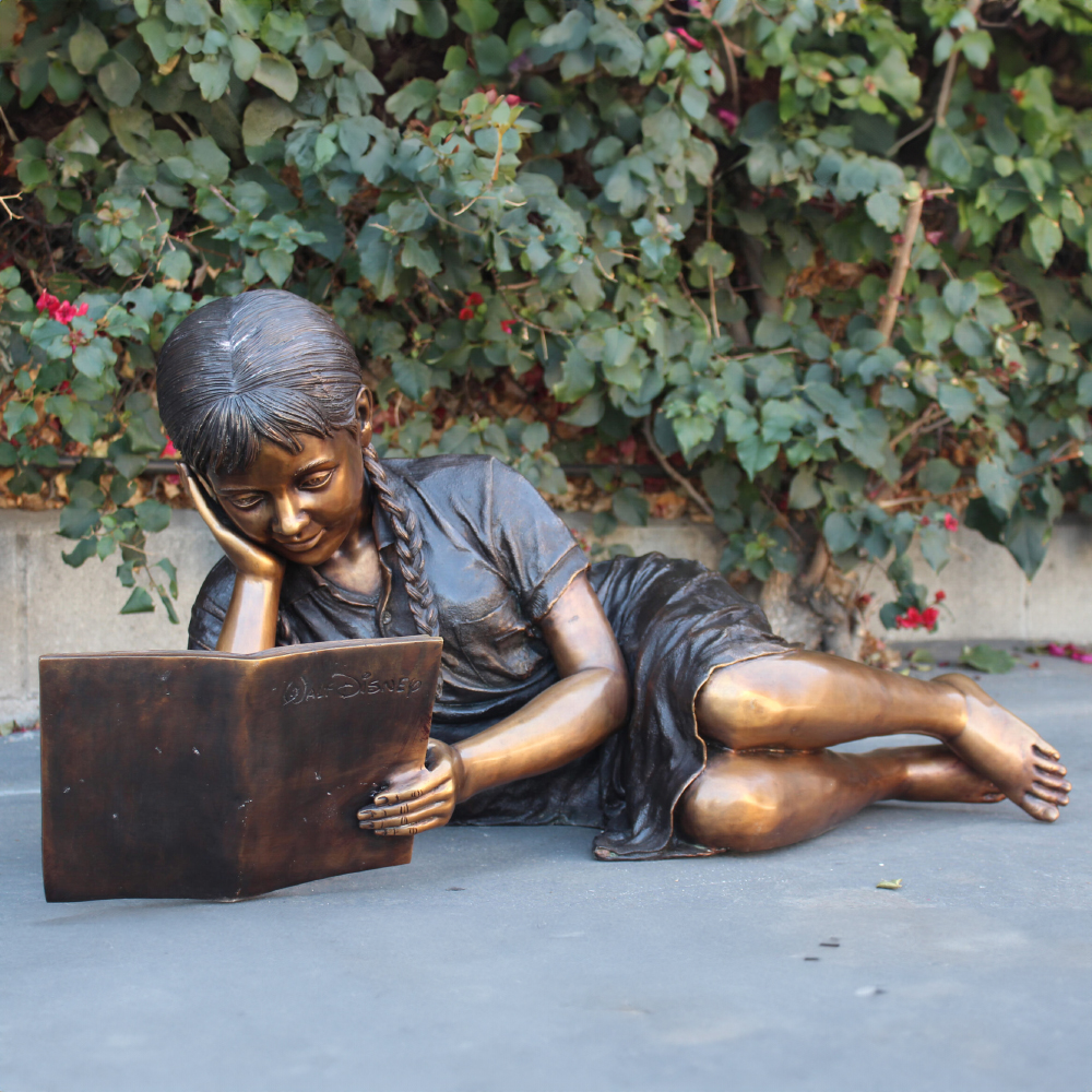 Bronze Sculpture Girl Reading with open bronze book