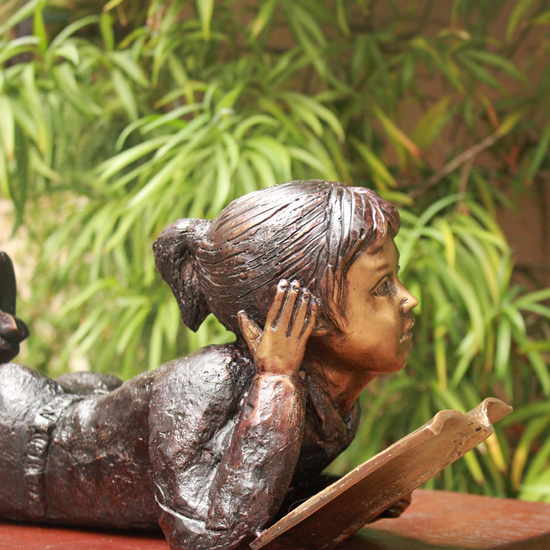 Bronze little Girl Reading Book Garden Statue
