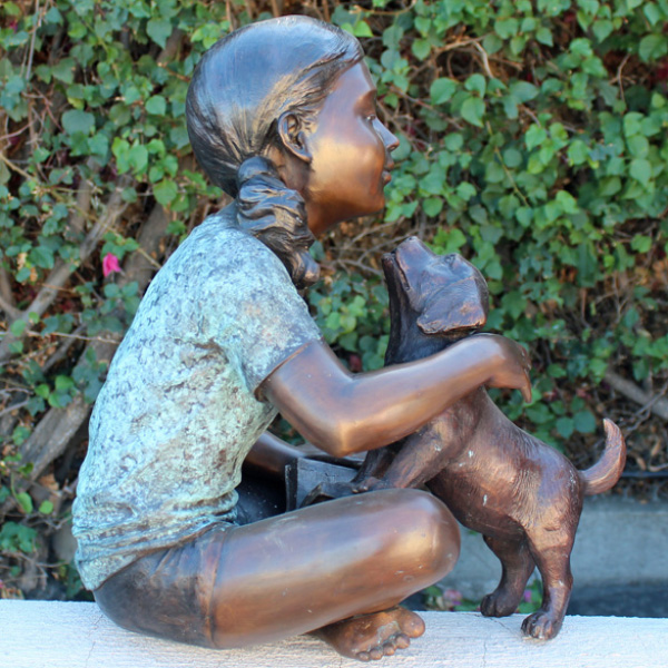 Girl with Dog Sculpture bronze