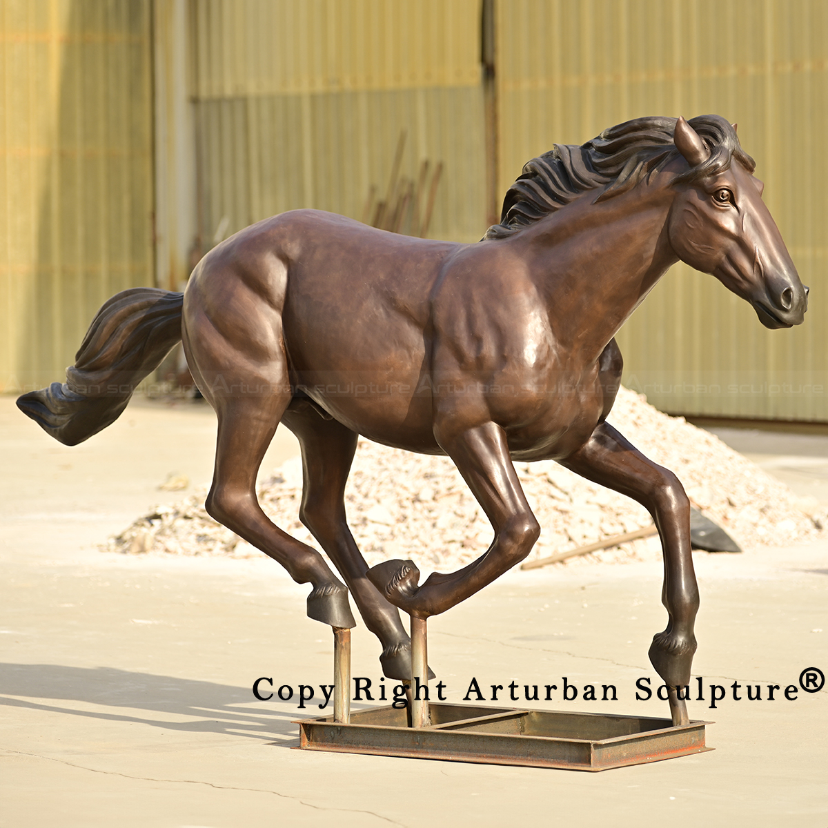 0 Life size bronze galloping horse sculpture