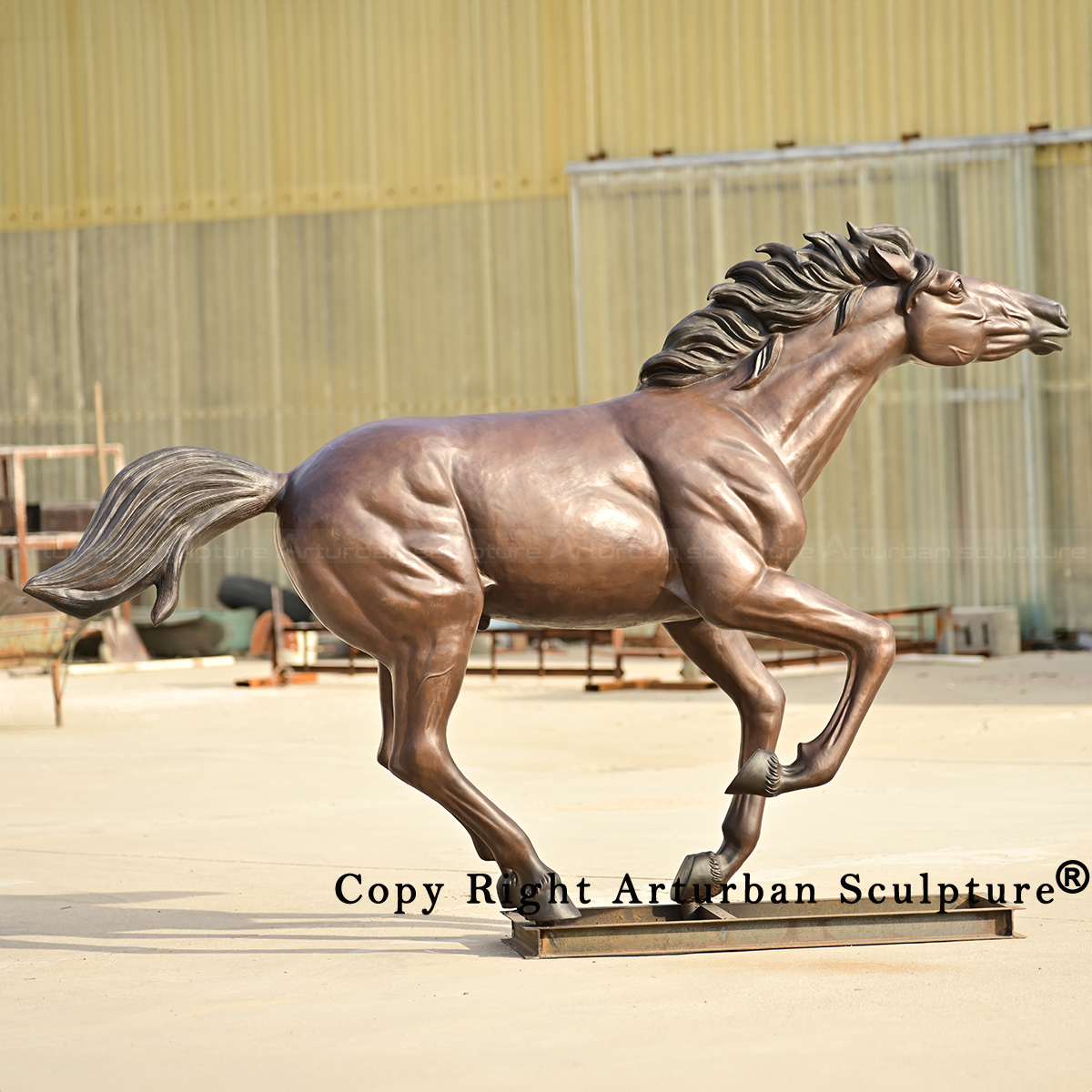 0 Life size bronze running horse statue