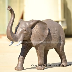 3 Bronze elephant with trunk up statue profile