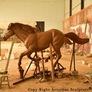 4 Clay horse sculpture with extended tail