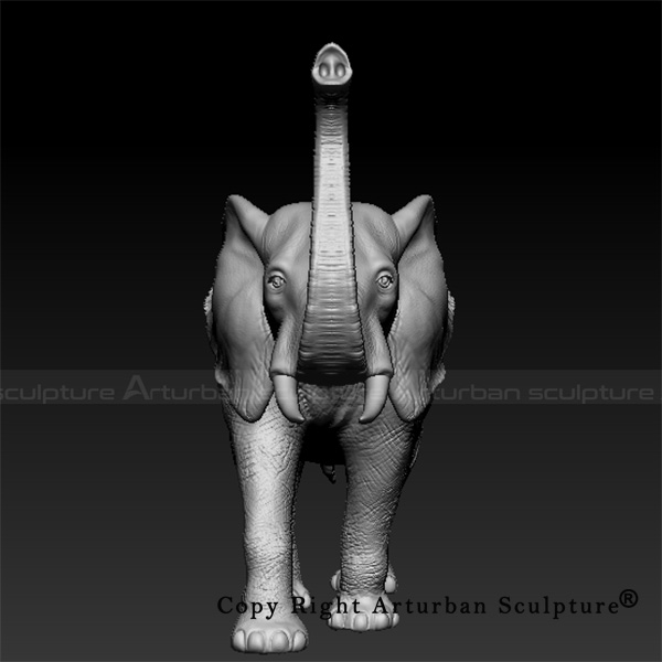 4 Elephant with trunk up statue front view