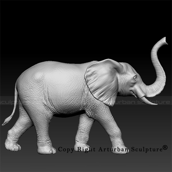 6 Elephant with trunk up statue right profile