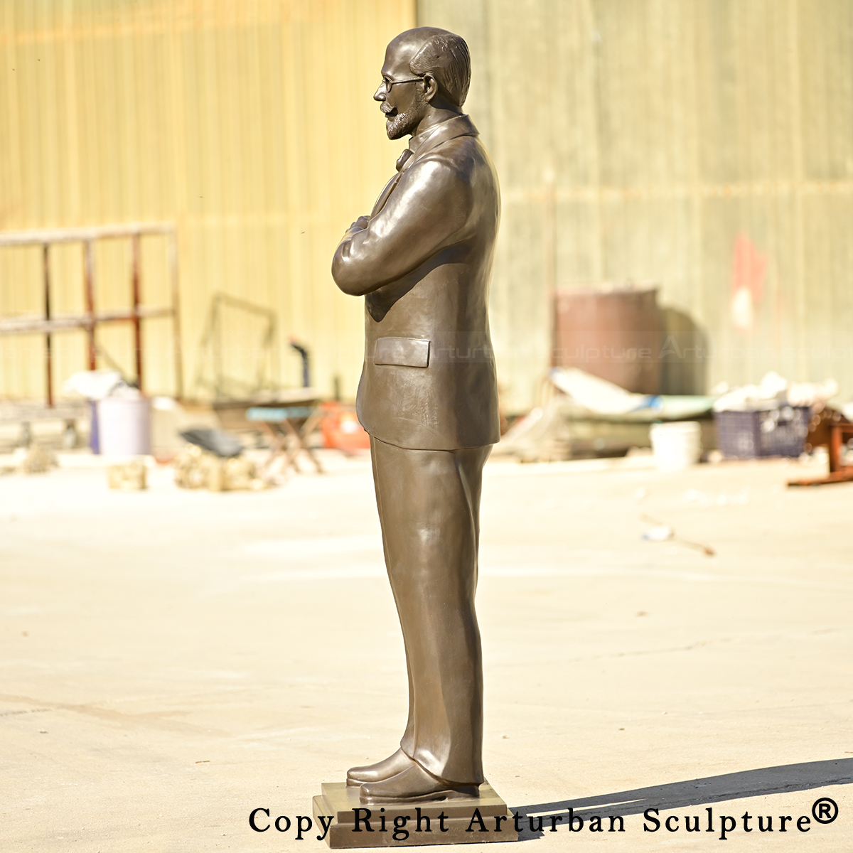 7 Life-size bronze politician statue shown in profile