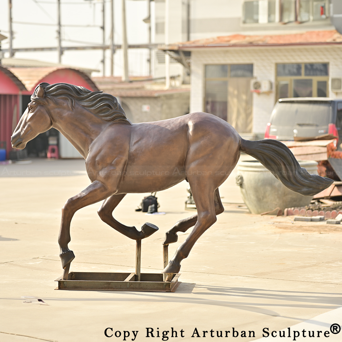 7 Outdoor bronze galloping horse sculpture profile