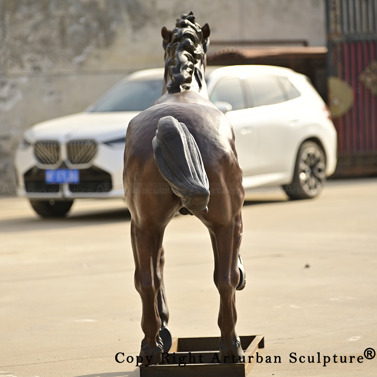 7 Rear view outdoor bronze galloping horse statue