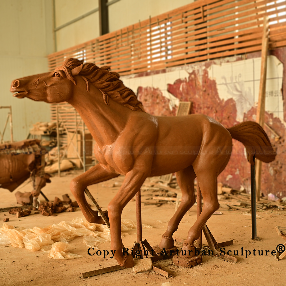 8 Galloping horse statue clay prototype