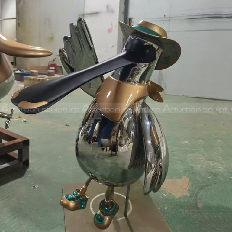 Cartoon Bird Sculpture stainless steel cowboy bird