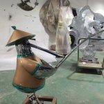 Cartoon Bird Sculpture stainless steel fishing scene