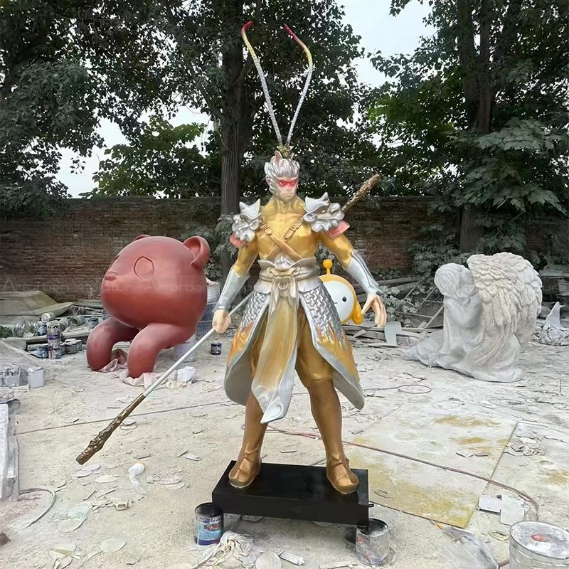 Chinese Monkey King Statue holding fiberglass staff