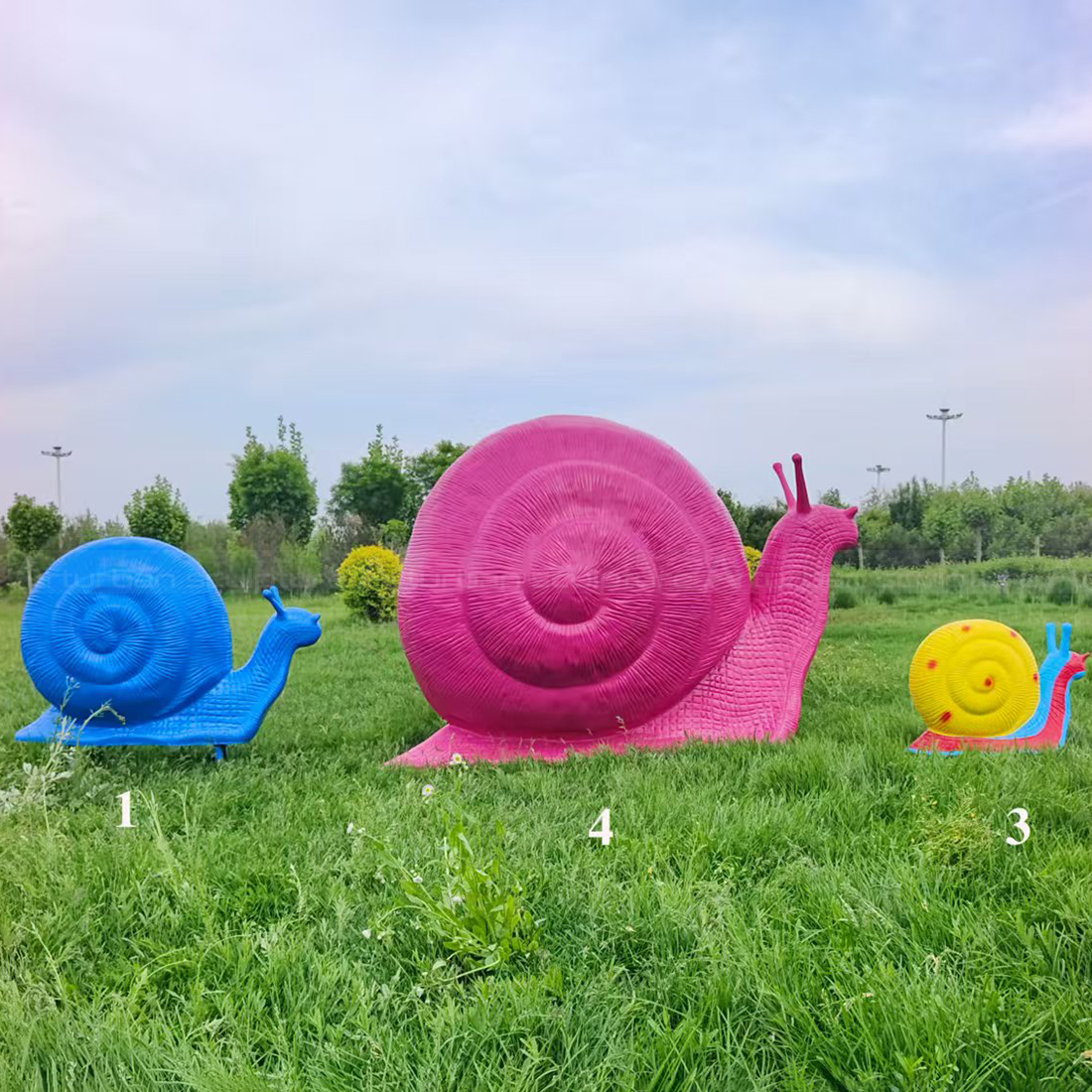 grupo colorido de Estátua de Caracol de Fibra de Vidro para Exterior