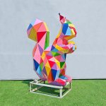 Colorful stainless steel Geometric Squirrel Statue