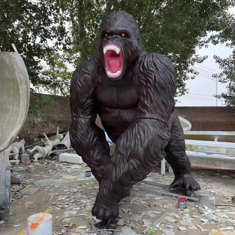 Fiberglass Gorilla Statue for Sale roaring outdoors