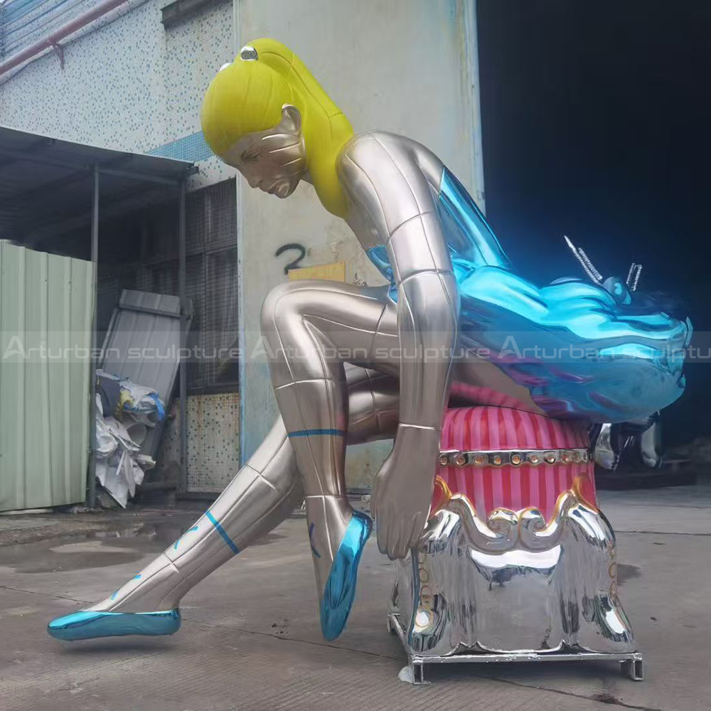 Stainless steel Jeff Koons Ballerina Sculpture close-up veiw