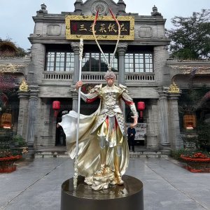Outdoor fiberglass Monkey King Sculpture on pedestal