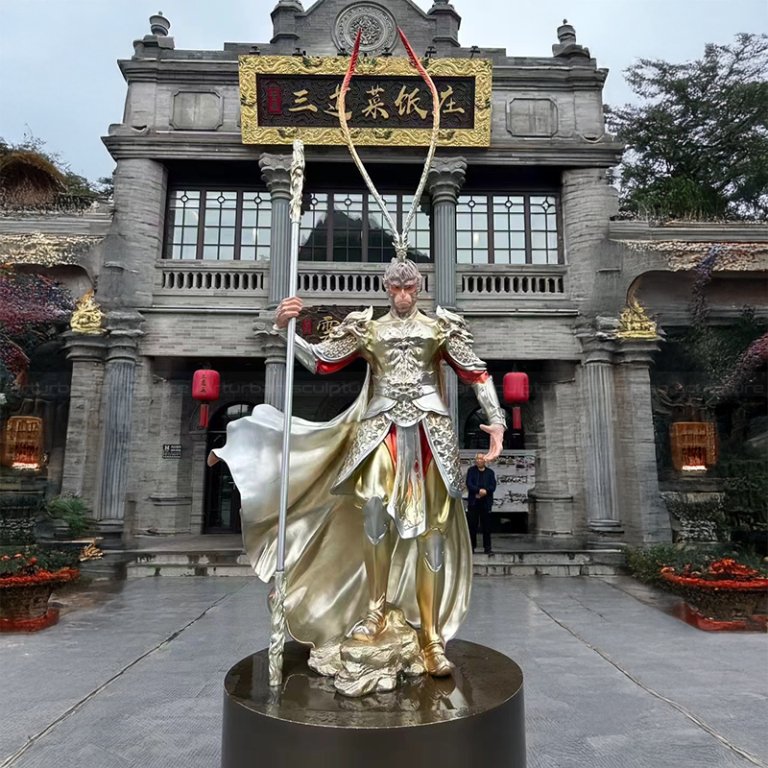 Outdoor fiberglass Monkey King Sculpture on pedestal