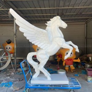 Side view of rearing White Pegasus Statue
