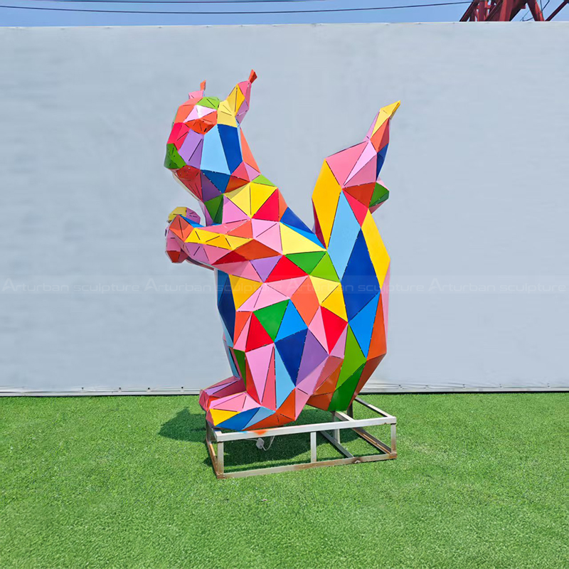 Small colorful Geometric Squirrel Statue outdoors