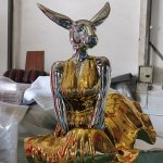 Stainless steel Rabbit Woman Statue portrait